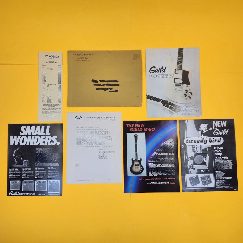 1981 Guild Guitars Basses Amps Catalog Brochures Pricelists M80 Tweedy Bird 8420